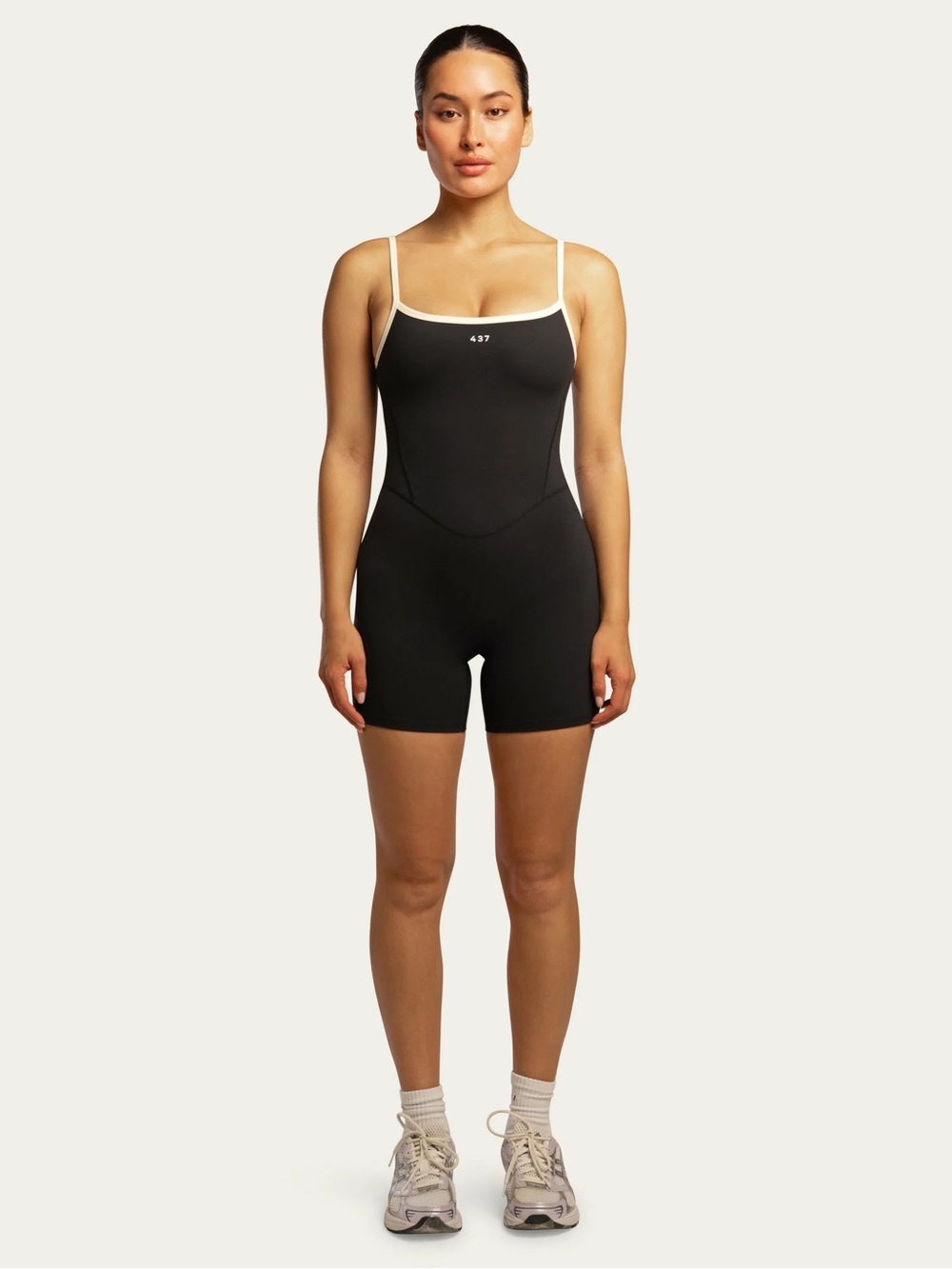 437 The Shorts Onesie in Black & Cream - Picture 5 of 5